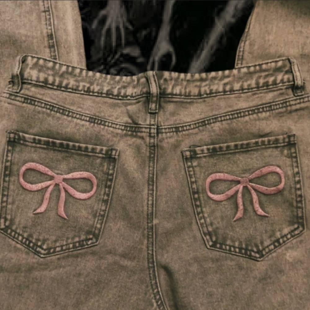 grey jeans with embroidery